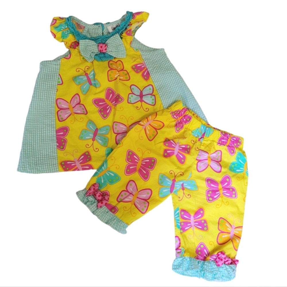 Vintage Counting Daisies colorful butterfly print two piece pants and tank set